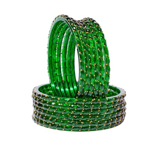 Image of Glass Bangles Set for Women | Raindrop Design Bangles with Crystal Embellishments | Traditional Indian Wedding & Glass Bangles for Women | Pack of 12