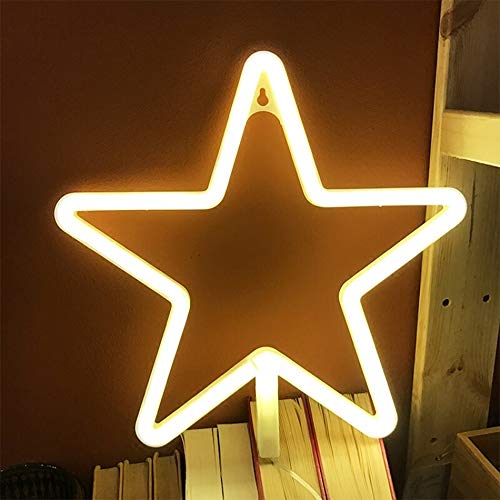 LED de señal de neón de la estrella Luces de neón blanco cálido neón ligero de la pared de la batería o USB Operado luz de la noche las luces LED decoración de la pared de fiesta de la boda decoració