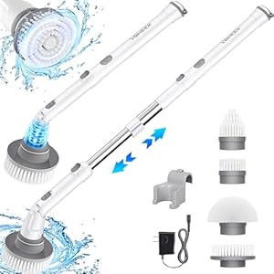 Voweek Electric Spin Scrubber, Cordless Cleaning Brush with Adjustable Extension Arm 4 Replaceable Cleaning Heads, Power Shower Scrubber for Bathroom, Tub, Tile, Floor