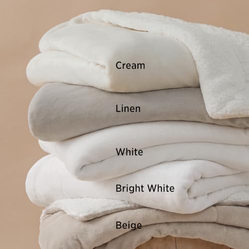 Image of Bedsure GentleSoft Sherpa Fleece Throw Blanket for Couch, Non-Heated, Thick and Warm Throw for Women and Men, Soft Fuzzy Plush Blanket for Winter, Bright White, 50x60 Inches
