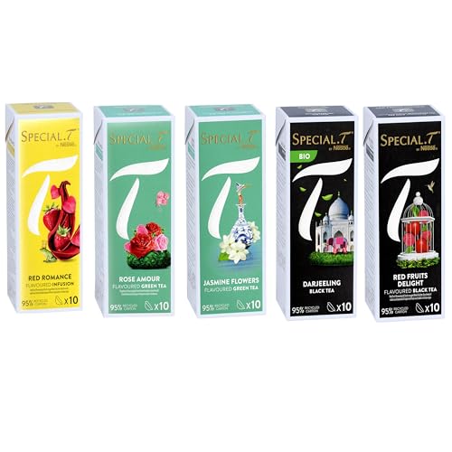 Special T Set de capsules (50) - Red romance, Rose amour, Fleurs de Jasmin, Darjeeling (Bio) & Délices de fruits rouges - 10 capsules par paquet - pour machine Nestlé