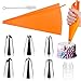 Manga Pastelera de silicona y 6 x boquillas de pastelería de acero inoxidable, juego de decoración de pasteles para manualidades (6 boquillas + 1 manga naranja)