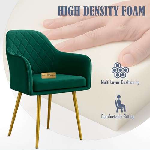 Image of Barfi Velvet Dining Chair | Set of 2 Premium Modern Upholstered Accent Chair with Armrest, Padded Seat and Metal Legs | Comfy Chair for Home, Office & Restaurents | (Green with Puffy)