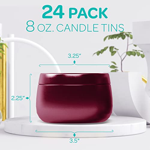 Hearts & Crafts Wine Candle Tins 8 Oz With Lids - 24-Pack Of Bulk Candle Jars For Making Candles, Arts & Crafts, Storage, Gifts, And More - Empty Candle Jars With Lids #TOP1