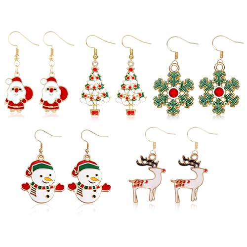 VYNZOR Pendientes Navidad Mujer Set de 10 – Joyas Navideñas con Papá Noel, Árbol, Copo de Nieve y Reno, Regalos Originales de Navidad para Mujeres y Amigas