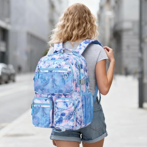 Image of Lohol Multi-Pocket Backpack for School College Travel, Heavy Duty Big Bookbag with 15.6 inch Laptop Compartment (Blue Pink Tie-Dye