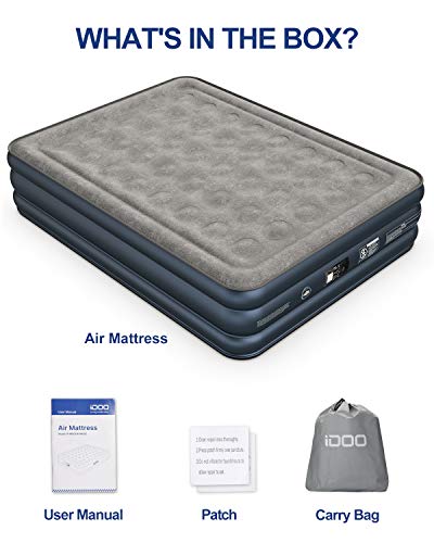 iDOO Air Mattress, Inflatable Airbed with Built-in Pump, 3 Mins Quick Self-Inflation/Deflation, Comfortable Bedding Top Surface Blow Up Bed for Home Portable Camping Travel, 80x60x18in, 650lb MAX (Queen)