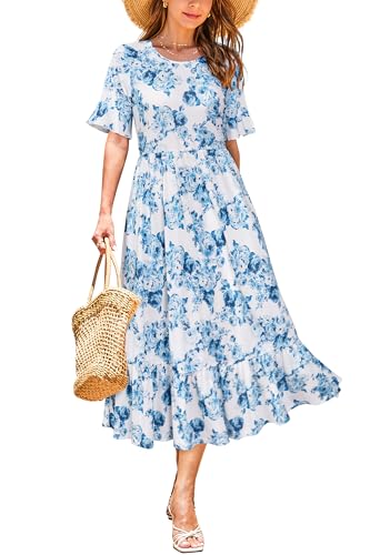 Image of STYLEWORD Womens Summer Casual Short Sleeve Flowy Midi Beach Dress