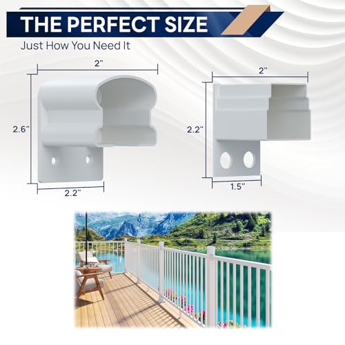 Image of Egadis 4 Pack Aluminum Deck Railing Bracket Connector, Fixed Railing Bracket, White Outdoor Textured AAMA2604 Powder-Coat Finish Rail Modular System for Decks, Porches & Balconies