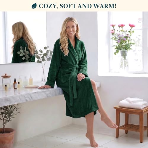Image of PAVILIA Womens Robe Fleece Plush Soft, Fluffy Fuzzy Cozy Warm Bathrobe, Shower Spa House Long Robe for Women
