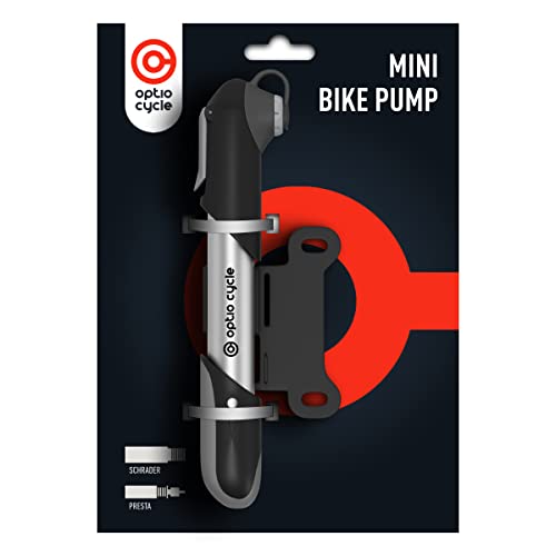 Optio Cycle Mini Bike Pump 120 PSI / 8.3 Bar – Compact Portable Frame-Mounted Bicycle Hand Air Pump for Presta and Schrader Valve | Small Manual Tire Tool for Road, Track, Mountain Bike, BMX, Ebike