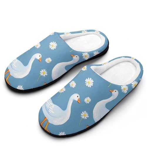 Goose Print Cotton Slippers for Women Warm Slippers Anti Slip House Shoes