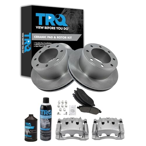 Image of TRQ Rear Brake Pad, Caliper, & Rotor Kit, with Chemical Kit Ceramic Compatible with 2006-2007 Ford F-250 Super Duty F-350 Super Duty