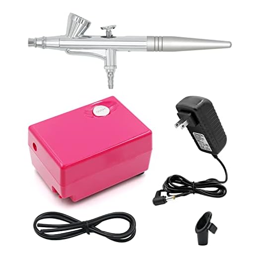 Airbrush Makeup Set Pinkiou Air Brush Kit for Face Paint with Mini Compressor 0.4mm Needle and Nozzle Nail Body Paint SP16 (RED)