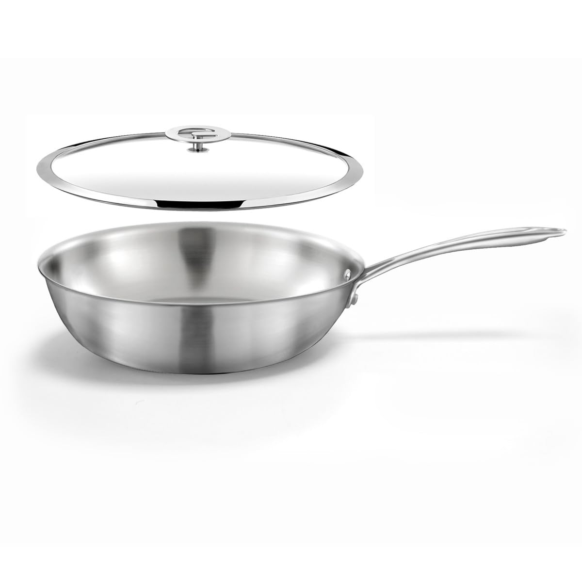 Cuisinox - Gourmet - Wok 28 cm inox - Triply - Compatible tous feux dont induction - Acier Inoxydable 18/1 - Finition Satinée - Poignée Fixe - Sans PFAS, PTFE, PFOA - Made in France