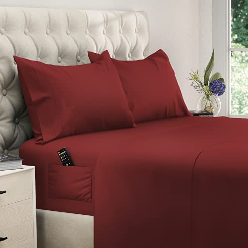 Dreamcare Queen Size Sheets - 4 Pcs Set - Up To 21 Inches - 2500 Supreme Collection - Superior Softness - Hotel Luxury Sheets & Pillowcases Set - Wrinkle And Fade Resistant (Queen, Burgundy) #TOP2