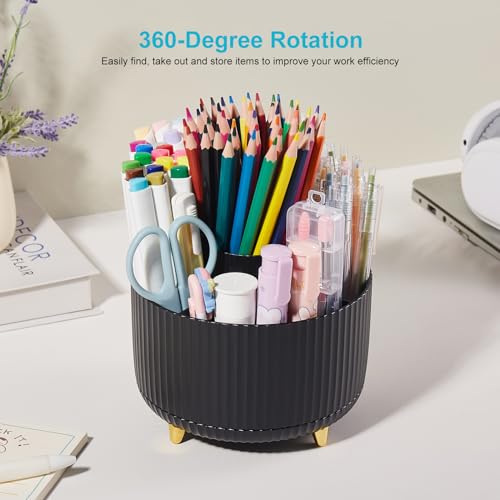 Image of 360 Degree Turntable Pen Holder Office Desk Organizer Multi-Functional Pencil Cup Desktop Stationary Organizer Storage for Office School Home (Black)