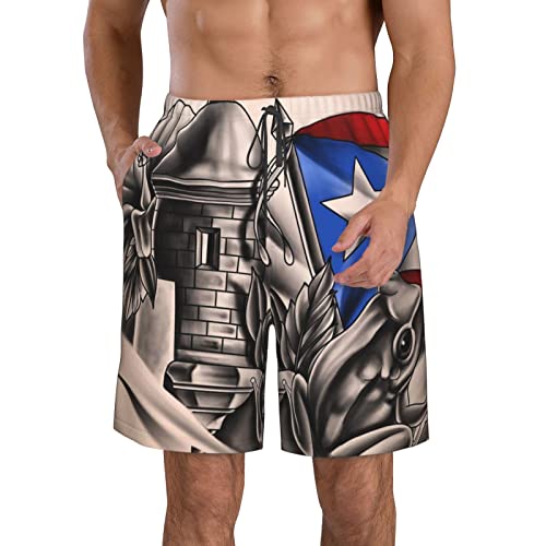Puerto Rico Rican Flag Frog Men's Quick Dry Swim Trunks Summer Beach Bathing Suits Drawstring Boardshorts for Mens