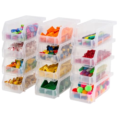 Image of ReadySpace Plastic Containers for Organizing and Storage Bins for Drawers, Desks, Office Organization, and Garage, Stackable Bins, Small (3 inch x 7 inch x 4 inch), 12-Pack, Clear