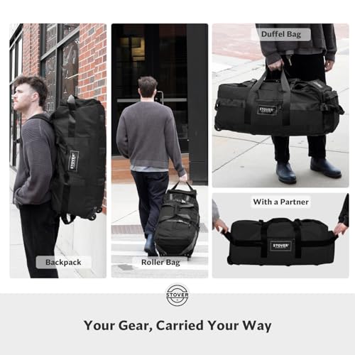 STOVER 100L Rolling Duffel Bag with Wheels, X-Large 32 Inch Durable Travel Duffle + Toiletry Bag, Heavy Duty, Packable w/Shoulder Straps- Use as Luggage or Backpack, Men/Women (Black)3