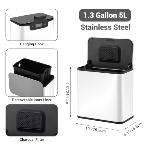 Caneca de Basura Rectangular 1.3 Galones Blanca miniatura 5