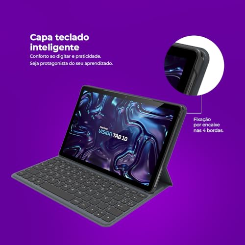 Tablet Positivo Vision TAB 10 com Capa Teclado 4GB RAM 128GB Armazenamento, Octa-Core, 13MP + Selfie 5MP, Bateria 6000mAh, Tela 10.1“ HD, Wifi AC e 4G, Full Lamination – Preto