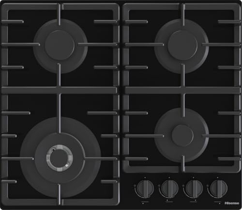 Hisense GG663BHF Cocina de gas integrada de 60 cm, acero inoxidable, con 4 zonas de cocción, superficie fácil de limpiar, encendido con una sola mano, 60 x 52 x 8,9 cm (largo x ancho x alto)