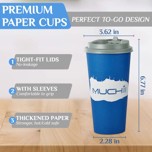 100 Pack | 20 oz Paper Coffee Cup, Coffee Cup with Lids,Sleeves and Stirrers,To Go Coffee Cups Perfect for Hot Coffee, Espresso, Tea