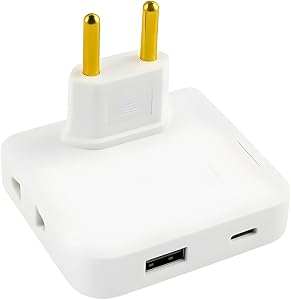 Adaptador De Tomada Benjamin Articulado Flexível Bivolt 10A Portátil Com 2 Tomadas 1 USB e 1 USB-C Compacto e 