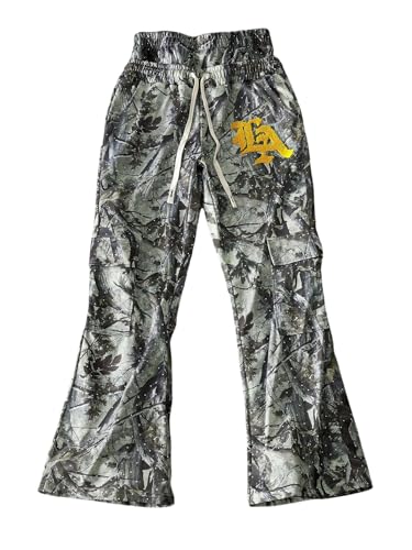 GORGLITTER Men's Baggy Camo Sweatpants Wide Leg Double Waisted Sweatpants Workout Track Pants Joggers Drippy Streetwear Green Medium
