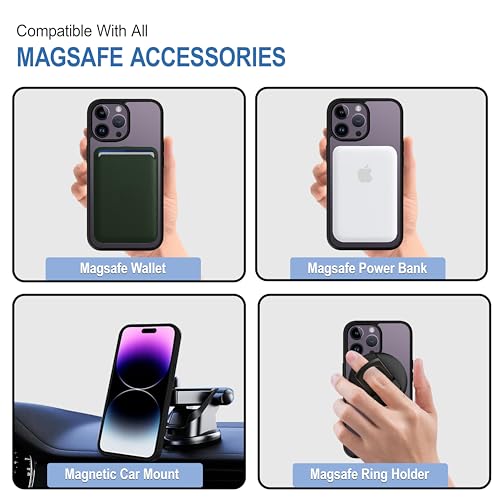 Image of CEDO Cover for iPhone 14 Pro Max | Compatible with MagSafe Wireless Charging | Designed with Magnetic Lock Shockproof Phone Bumper Transparent Back Case Cover (Black)