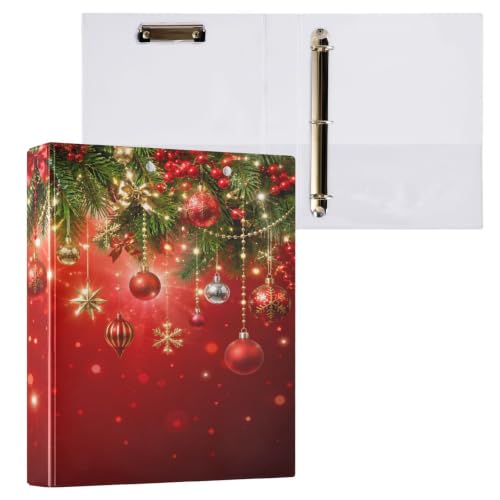 Image of Christmas Garland Red Colored Ball 3 Ring Binder with 2 Interior Pockets 1.5 inch Binders 3 Ring Heavy Duty Fit 8.5 inch x 11 inch Letter for Office School, 2 Pack