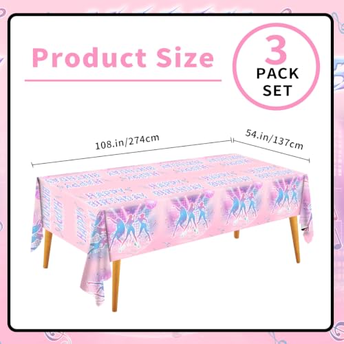 Image of 3 PCS Pink Disposable Music Party Tablecloth, Plastic Magical Music Themed Disposable Plastic Table Covers, 108 inchx54 inch
