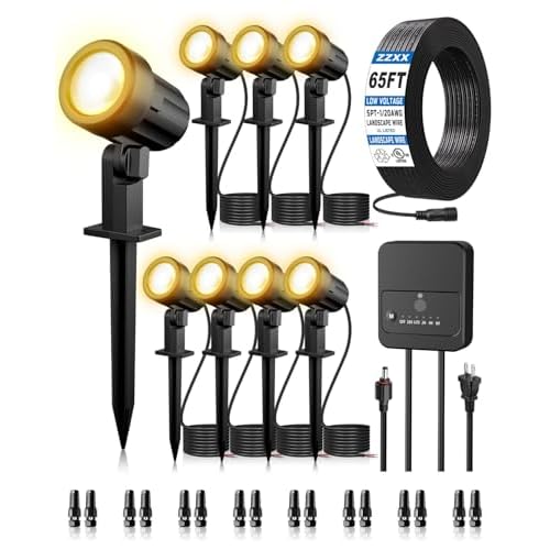 ZZXX All-in-One Low Voltage Landscape Lighting Kit, 8-Pack LED Landscape Lights with Transformer 65FT Wire and Connectors,...