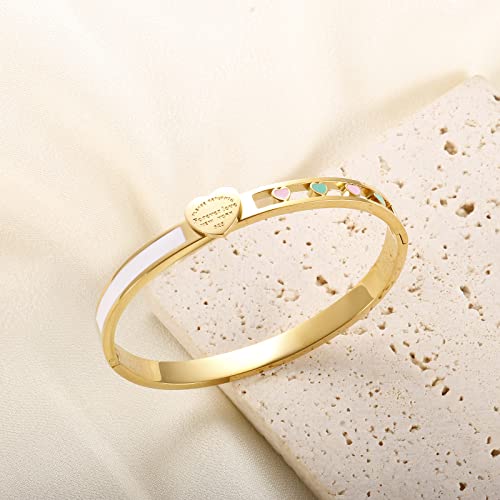 Jinhui Love Gold Bangle Bracelet For Women, Forever Love Engraved Bangle Jewelry Gift For Her (Size 6.5”) #TOP5