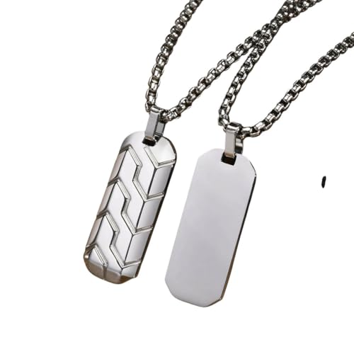 Collier pneu pour homme en acier | Cadeau mode tendance pendentif rectangle