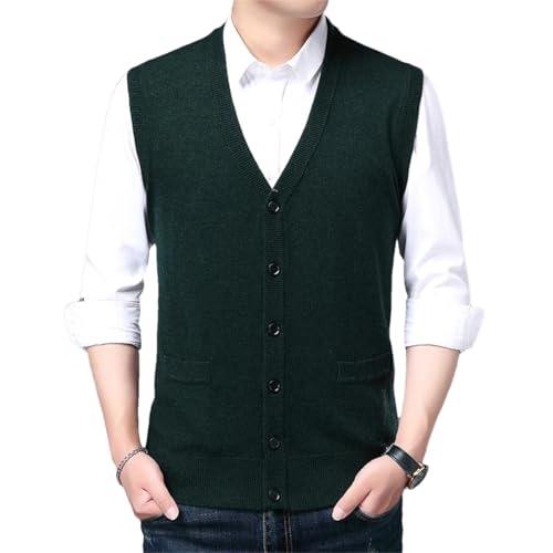 Middle Aged Solid Color V-Neck Vest Pullover Knitted Waistcoat Spring Autumn Loose Warm Sleeveless Sweater
