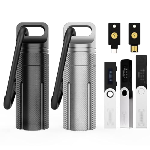 Aluminum Alloy Carrying Case Compatible with Ledger Nano X/S Plus YubiKey USB 5 5C NFC Nano, Waterproof & Shockproof USB Drive Storage, Secure Case for Cryptocurrency Cold Wallet (Black+Silver-2Pack)