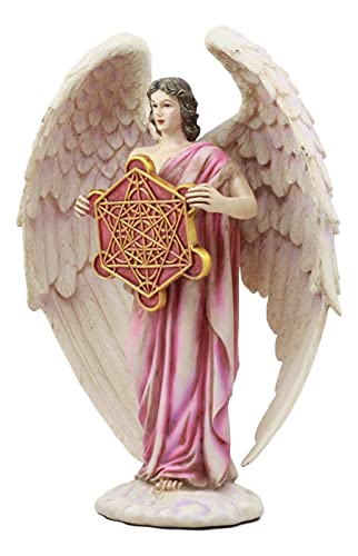 Ebros Talmudic Judaism Metatron Angel Holding Sacred Flower Of Life Geometric Cube Statue In Vivid Colors 10" H Angelic Celestial Scribe Prophet Enoch Figurine #TOP2