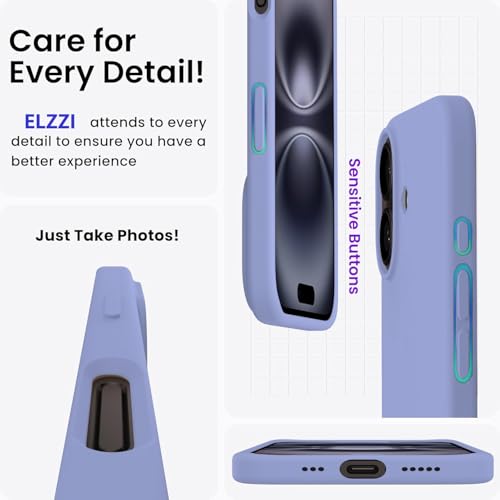 Image of Elzzi Microfiber Logo Cover Compatible for iPhone 16 Plus Case Liquid Silicone Cases Full Body 4 Layer Protective Covers Shockproof Back Cover (Lavender Grey)
