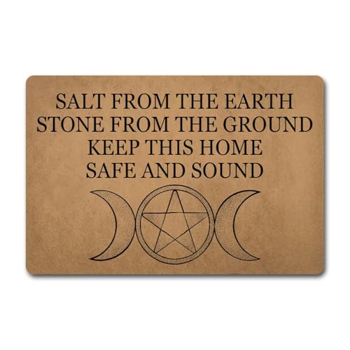 Image of Funny Welcome Doormat Mystical Wicca Moon Pentacle Salt Earth Stone Protective Spiritual Doormat(23.6 X 15.7 in)Small Mats With Anti-Slip Rubber Back Doormats Prank Gift Doormats For The Entrance Way