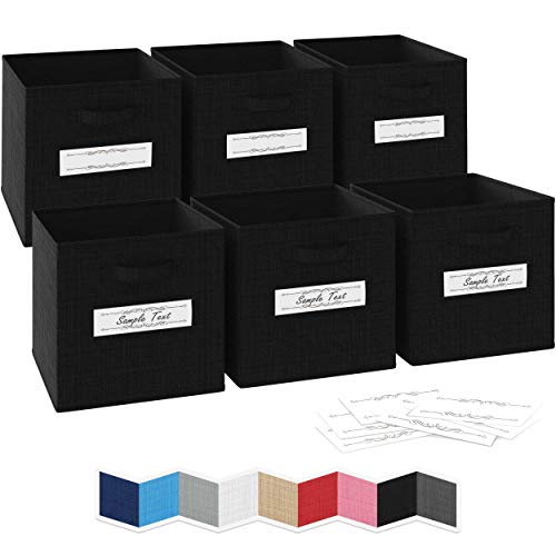 NEATERIZE 13x13x13 Large Storage Cubes - Set of 6 Storage Bins |Features Dual Fabric Handles | Cube Storage Bins | Foldable Closet Organizers and Storage | Fabric Storage Box for Home, Office (Black)