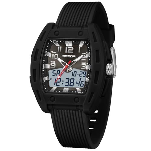 Donna Orologio per Donna Adolescenti Orologi Rettangolari Unici Orologio Sportivo Digitale Orologi con Sveglia,Cronometro,Impermeabili,Segnale Orario,Formato 12/24H,Luce LED, Multifunzione (Nero)