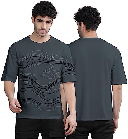 BULLMER Peach Trendy Front Printed oversized Round Neck T-shirt for men