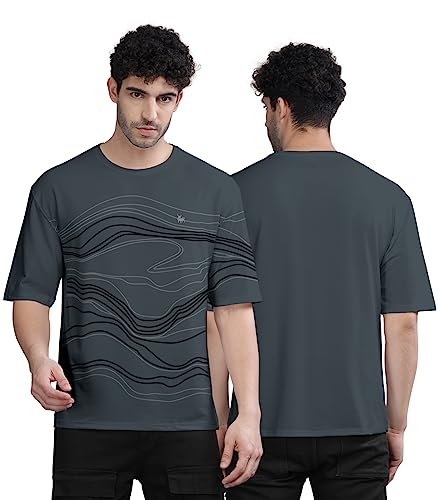 Image of BULLMER Peach Trendy Front Printed oversized Round Neck T-shirt for men