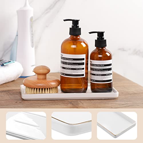 Gurygo 10" Bathroom Trays, Ceramic Vanity Trays For Bathroom, Small Ceramic Tray, Kitchen Soap Tray, Dish Soap Tray For Kitchen Counter (White With Gold-Edged, 10",Set/1) #TOP4
