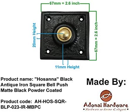 Adonai Hardware "Hosanna" Black Antique Iron Square Bell Push - Matte Black Powder Coated