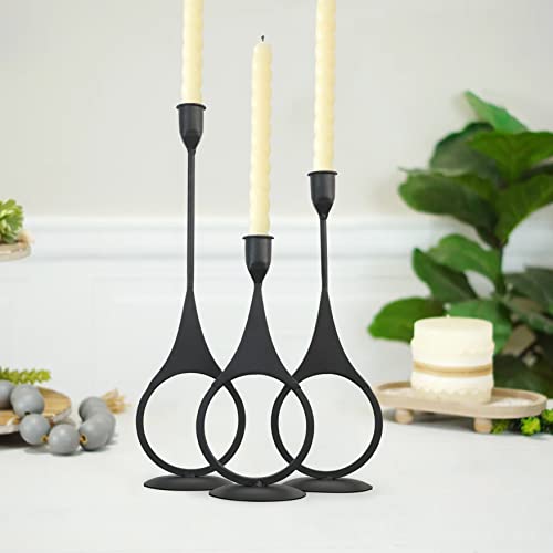 Remenna Black Taper Candlestick Holders Set Of 3 - Cast Iron Taper Candle Holders Candlesticks Decorative Candle Stand For Wedding, Dinning, Party,Home Decor #TOP2