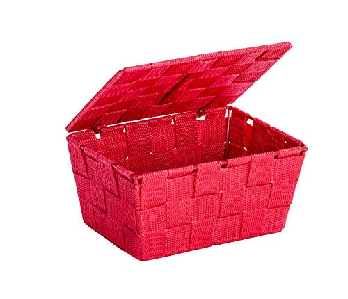 WENKO Panier de salle de bains avec couvercle Adria rouge - panier de salle de bain, Polypropylène, 19 x 10 x 14 cm, Rouge