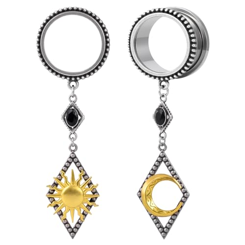 Kolach S8602G-6 1 Pair Retro Dangle Ear Gauges Piercing Jewelry Stainless Steel Rhombic Inlaid Animals Ear Hangers Plugs Tunnels Women Mens Ear Stretchers Earrings Expander.